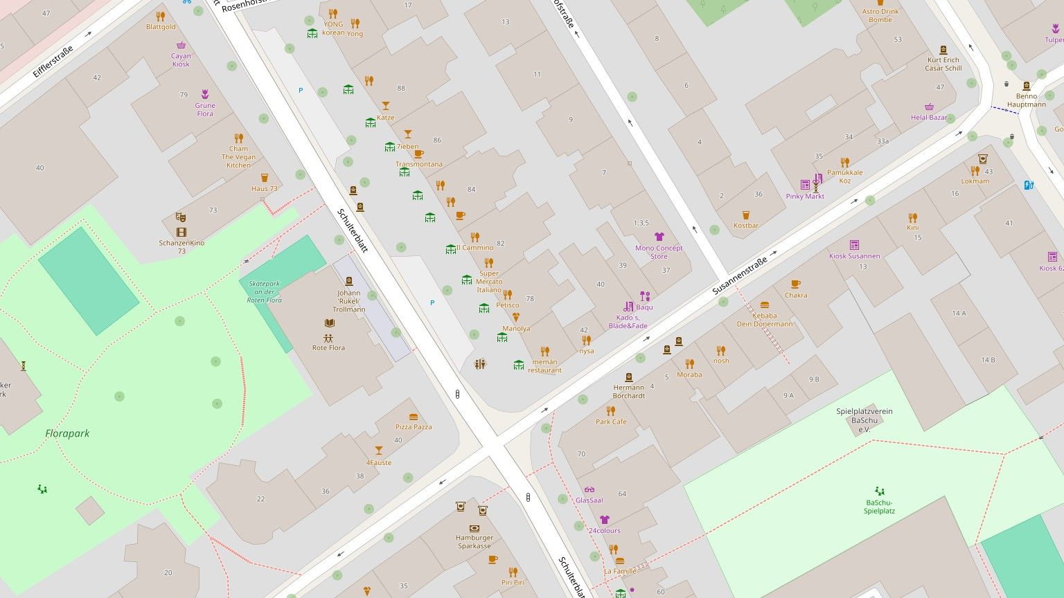 Karte: Schulterblatt 78, 20357 Hamburg in Hamburg-Sternschanze (OpenStreetMap)